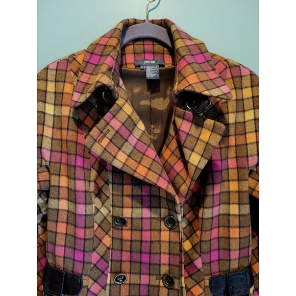 Per Se Wool Cashmere Blend Pink Brown Check Crop Double Breasted Jacket Size 6 - Picture 3 of 7